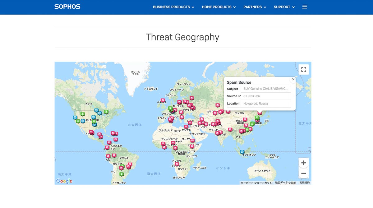 Sophos Threat Tracking Map