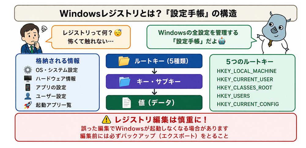 L 構造詳解 Windows95 レジストリ キーの役割と協働の仕組み Windowsレジストリとは？構造・regeditの使い方・バックアップ