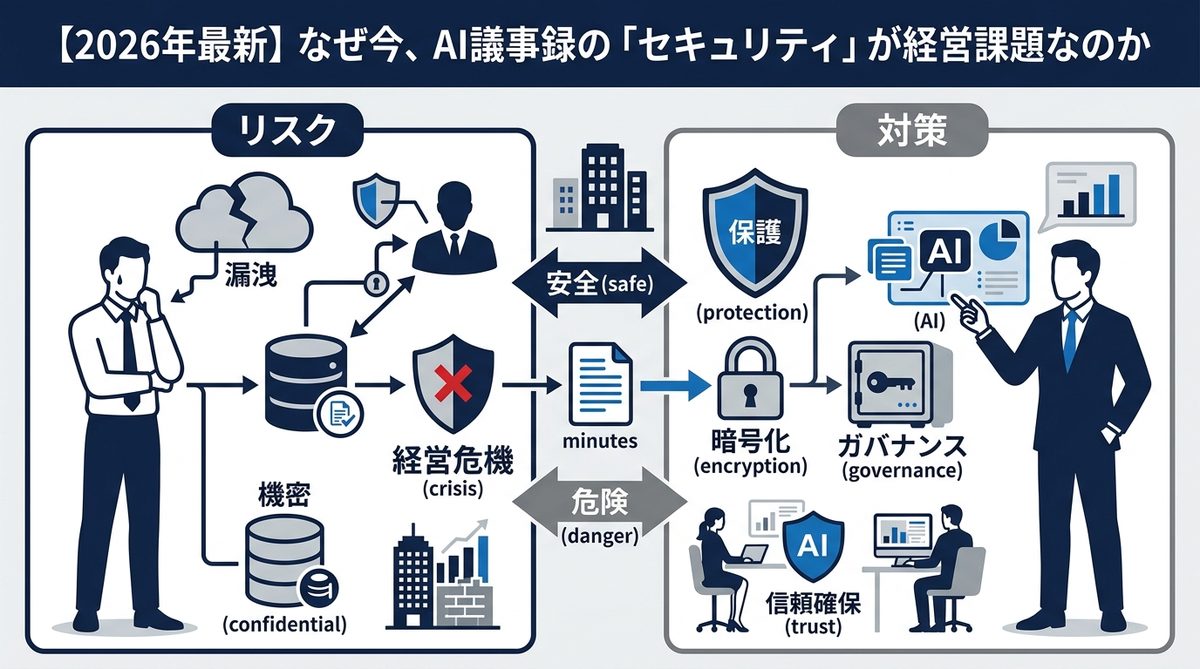 図解：【2026年最新】なぜ今、AI議事録の「セキュリティ」が経営課題なのか