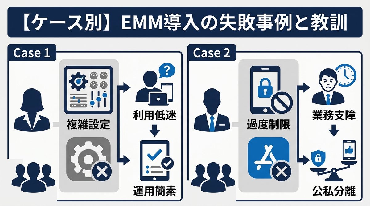 図解:【ケース別】EMM導入の失敗事例と教訓