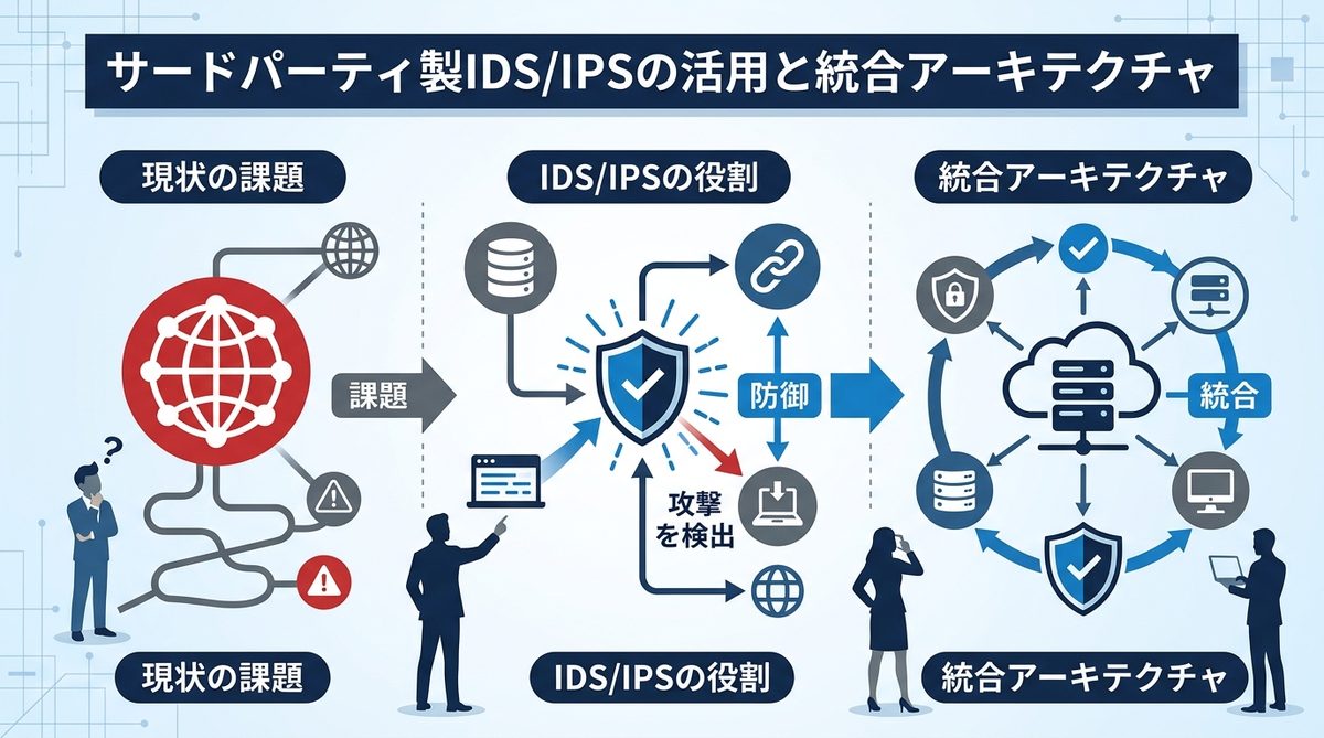図解：サードパーティ製IDS/IPSの活用と統合アーキテクチャ