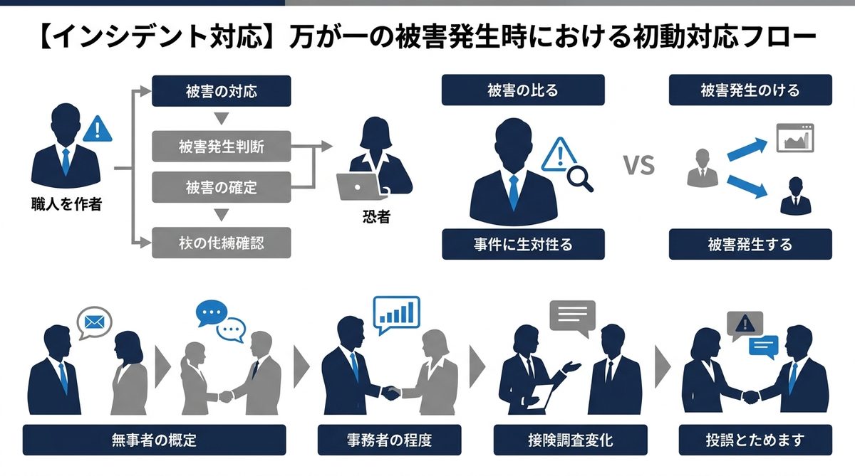 図解：【インシデント対応】万が一の被害発生時における初動対応フロー