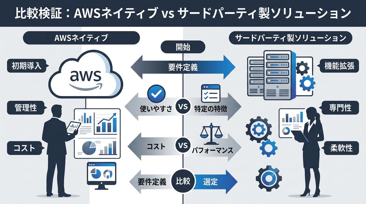図解：比較検証：AWSネイティブ vs サードパーティ製ソリューション