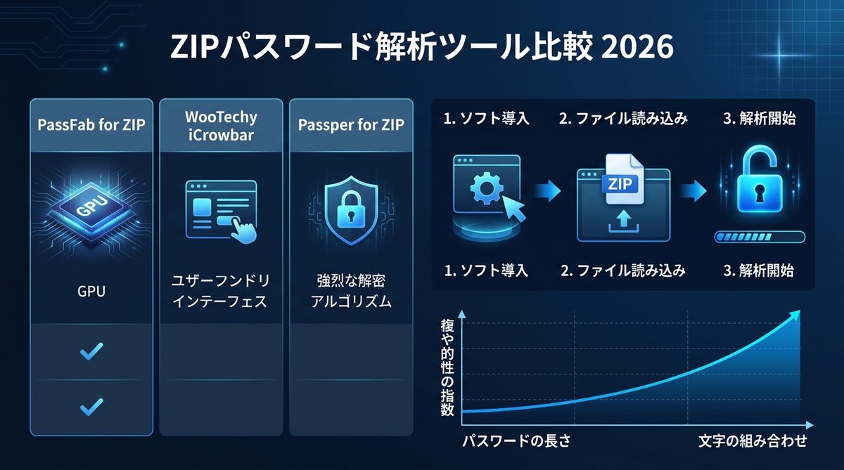図解:ZIPパスワードを解除する「裏ワザ」と主要解析ツール【2026年版】