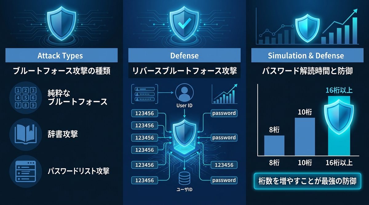 図解：ブルートフォースアタックの種類と「やり方」のメカニズム