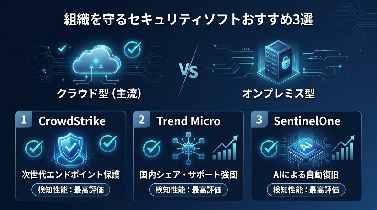 図解:【法人向け】組織を守るセキュリティソフトおすすめ3選