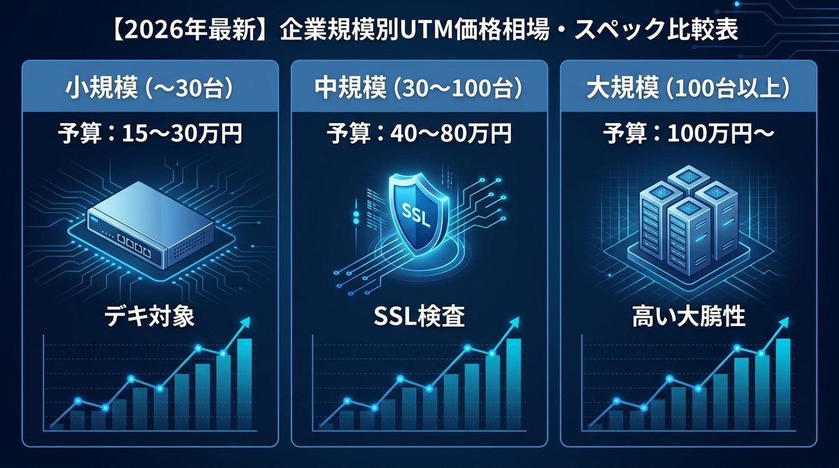 図解：【2026年最新】企業規模別UTM価格相場・スペック比較表