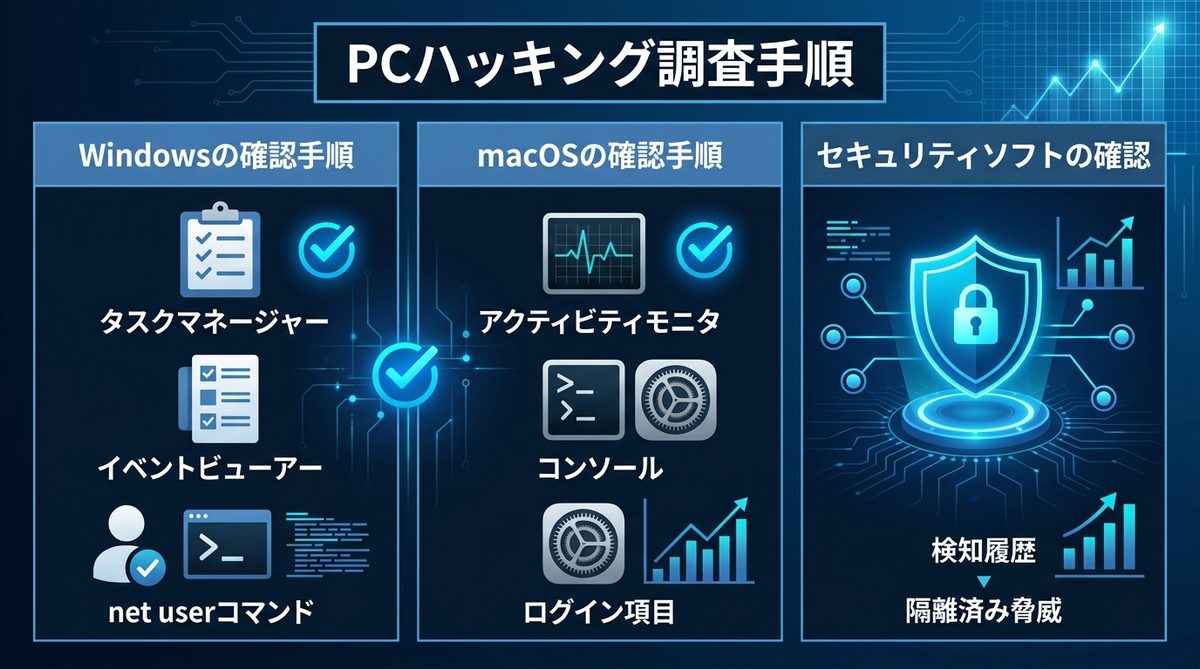 図解：【OS別】PCがハッキングされていないか調べる詳細手順