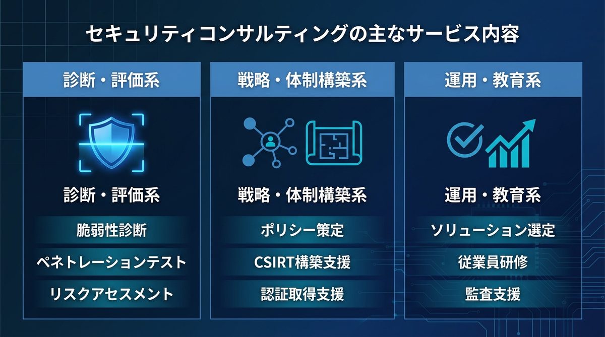 図解：【網羅】セキュリティコンサルティングの主なサービス内容