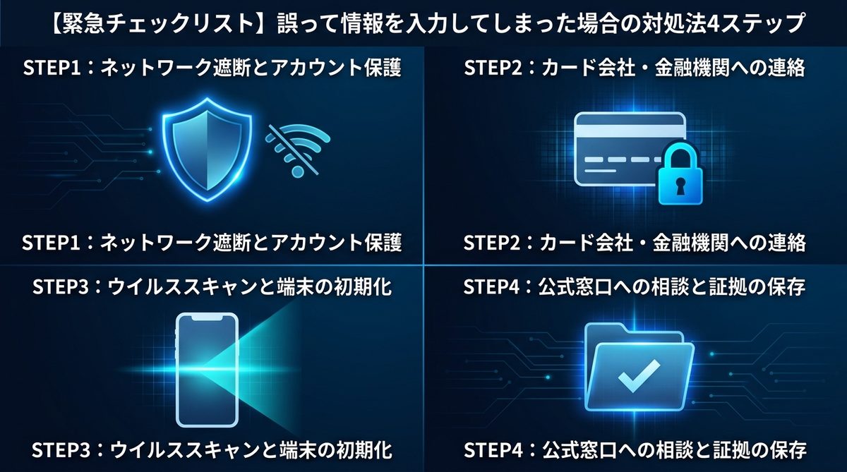 図解：【緊急チェックリスト】誤って情報を入力してしまった場合の対処法4ステップ