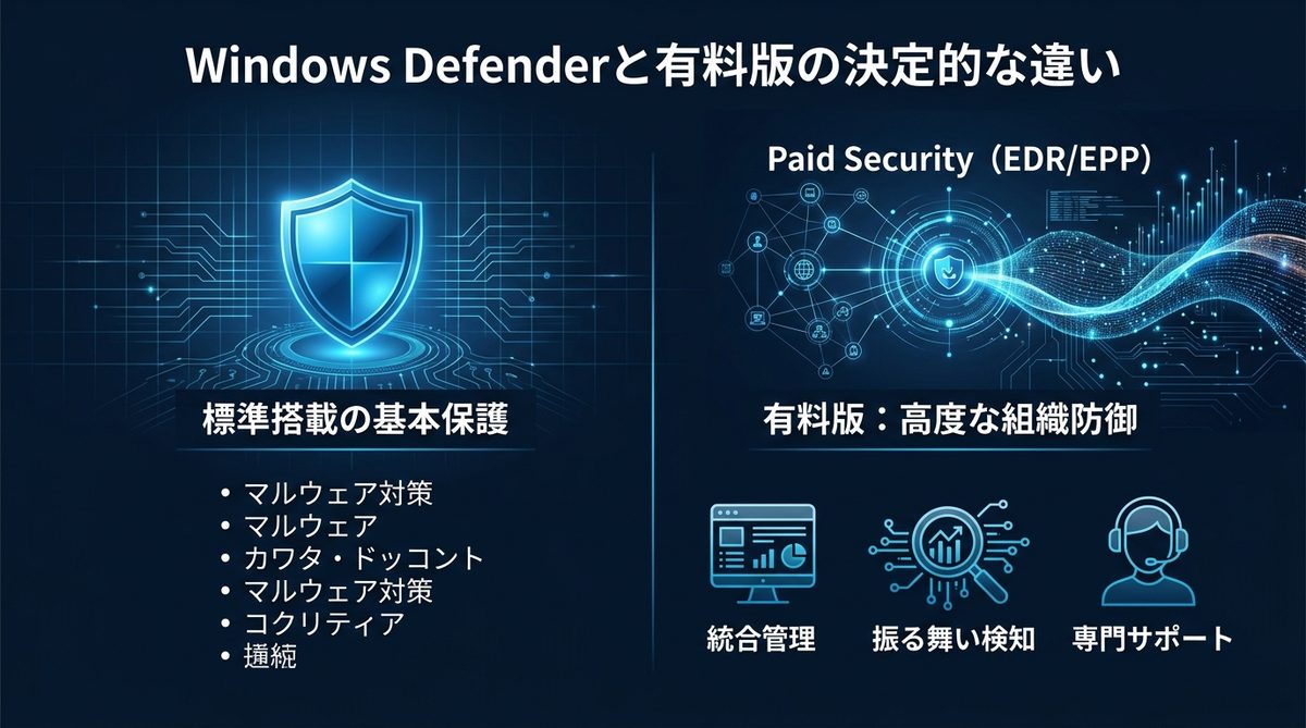 図解:Windows Defenderと有料版の決定的な違い