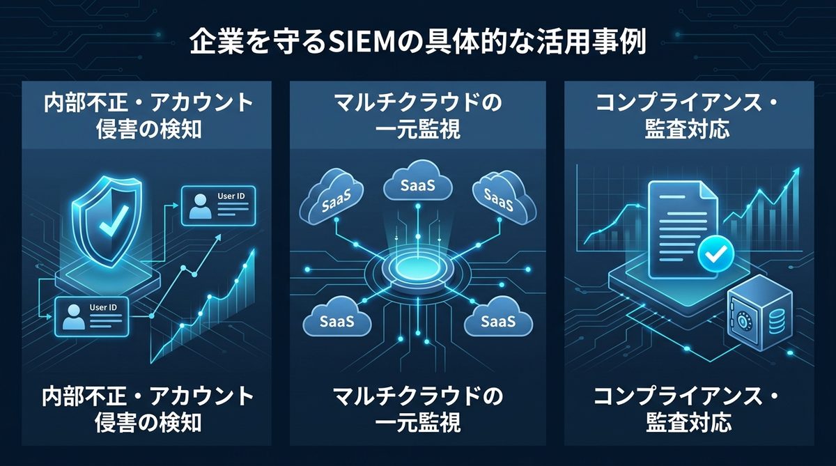 図解：【実践編】企業を守るSIEMの具体的な活用事例