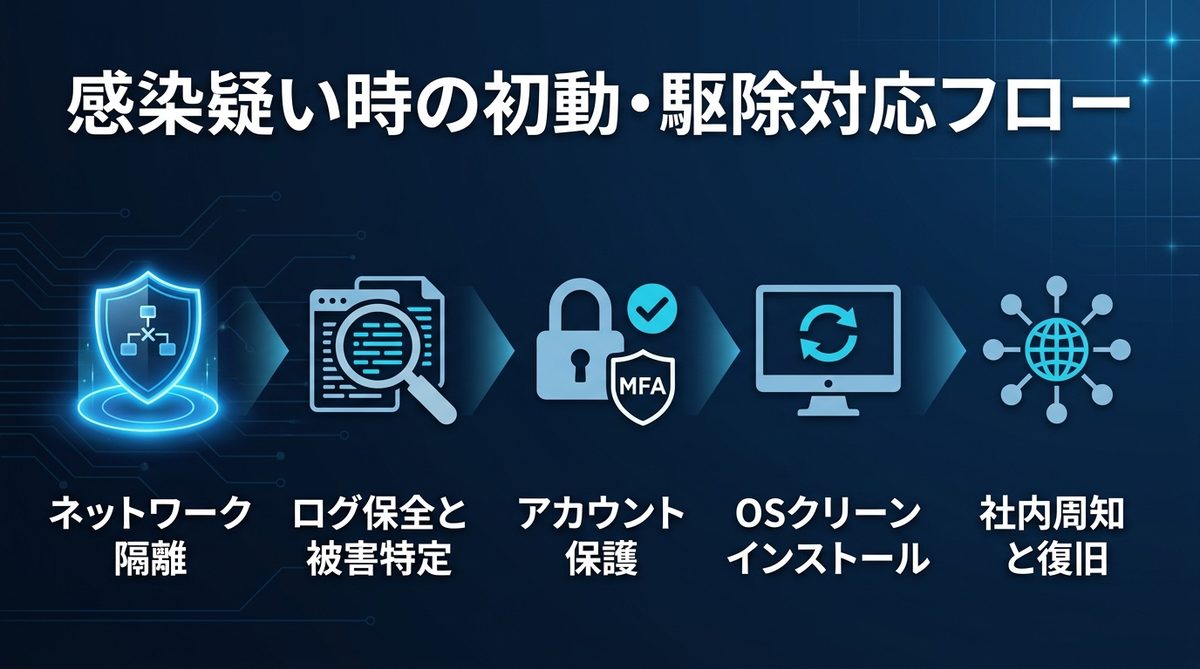 図解：感染が疑われる場合の初動・駆除対応フロー