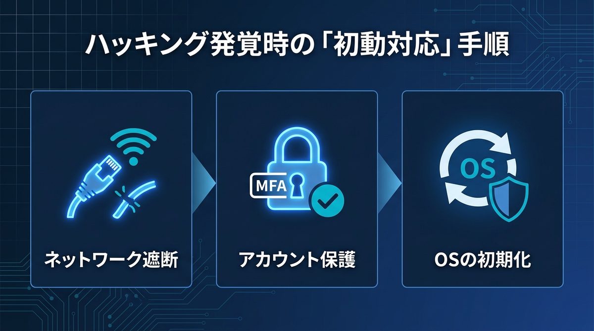 図解：【警告】ハッキングが発覚した際にやるべき「初動対応」手順