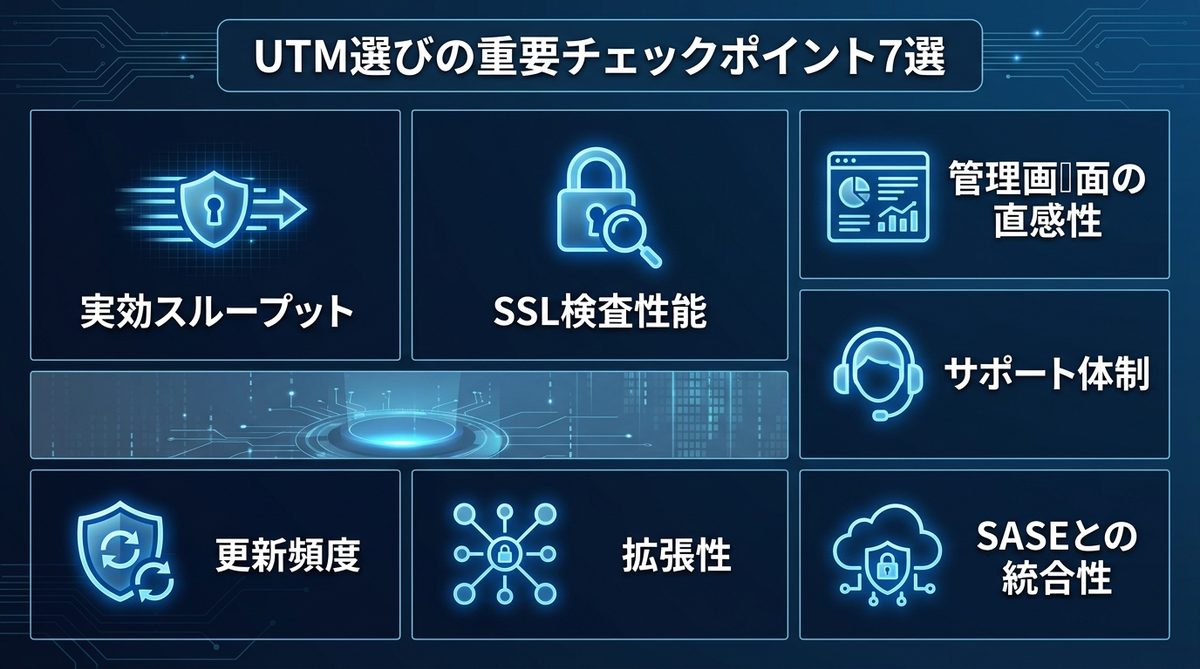 図解：価格だけでは判断できない！UTM選びの重要チェックポイント7選