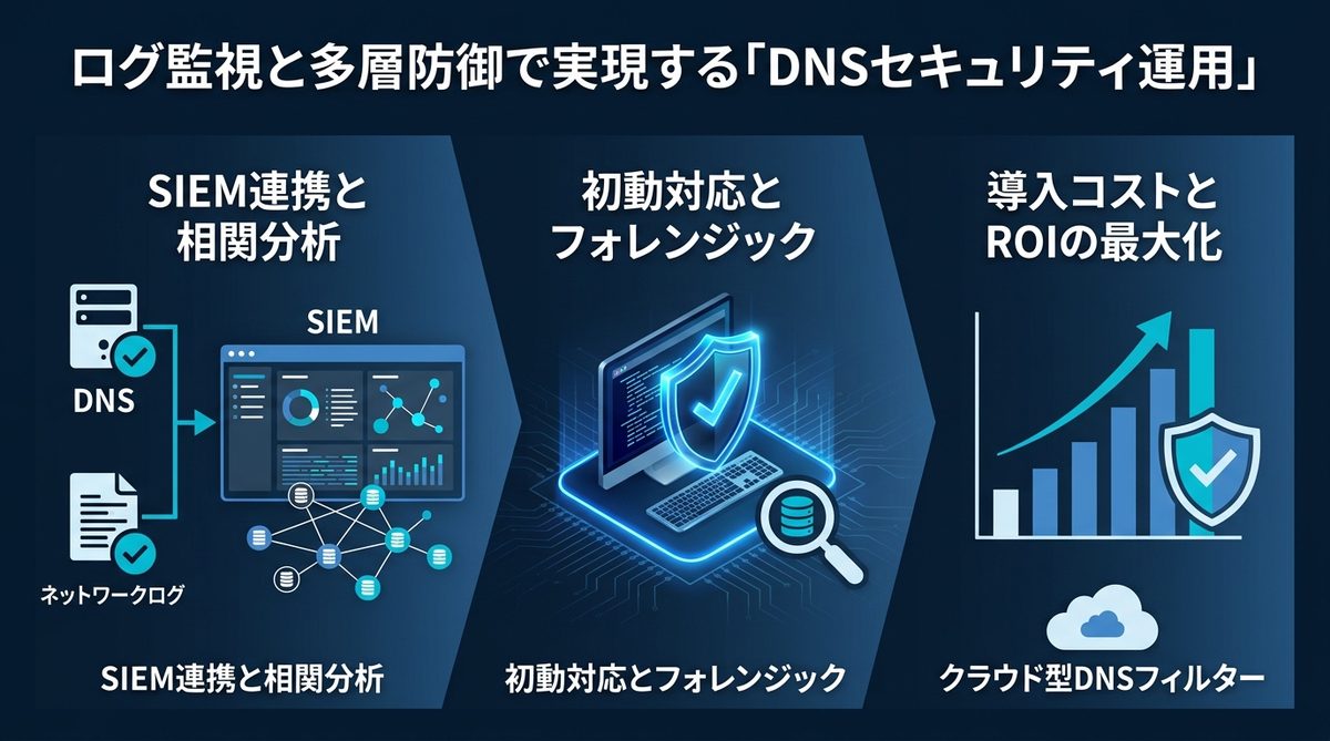図解：ログ監視と多層防御で実現する「DNSセキュリティ運用」