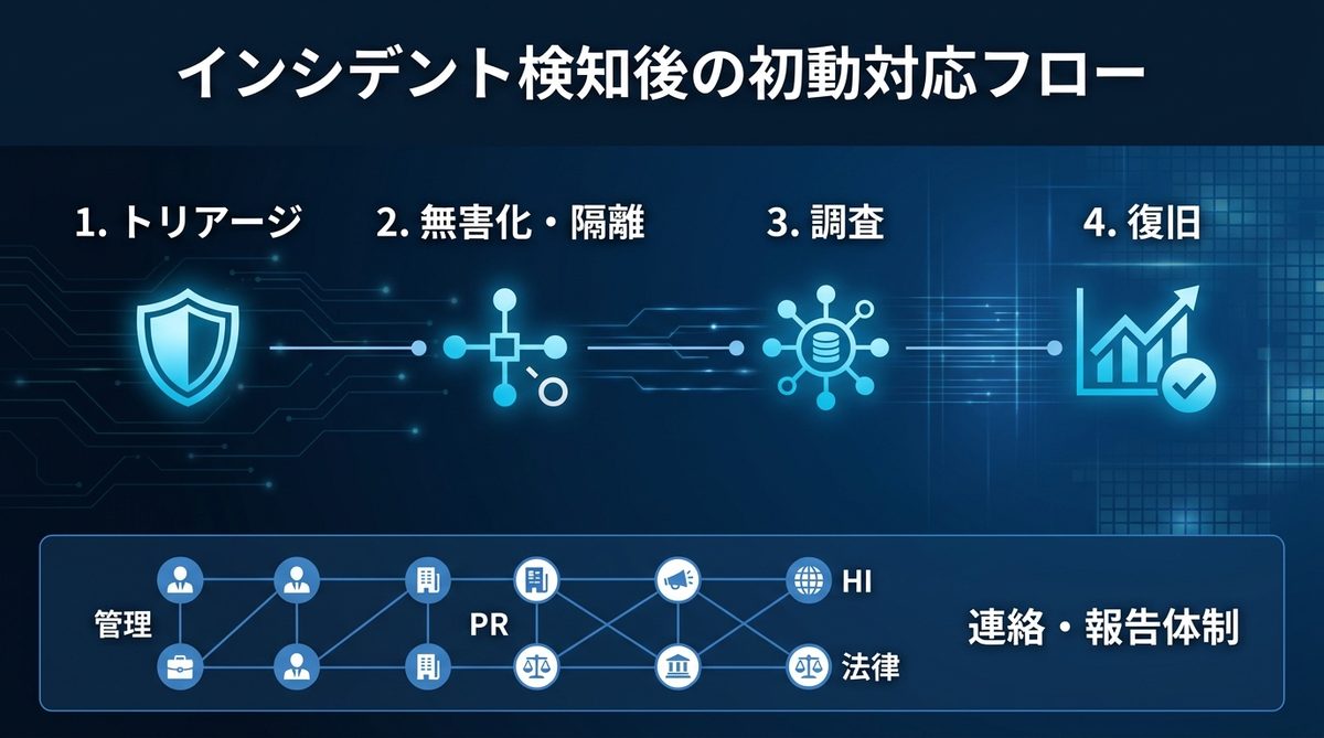 図解：インシデント検知後の初動対応フロー