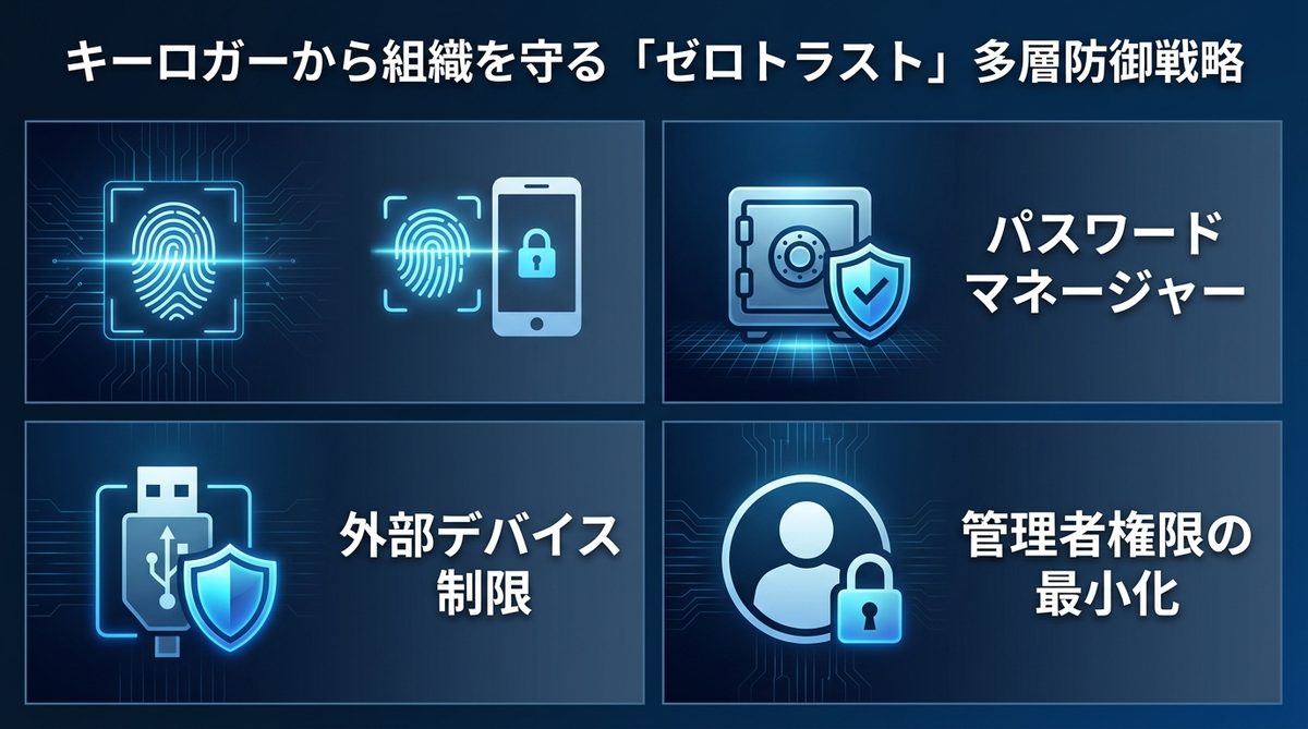 図解：キーロガーから組織を守る「ゼロトラスト」多層防御戦略