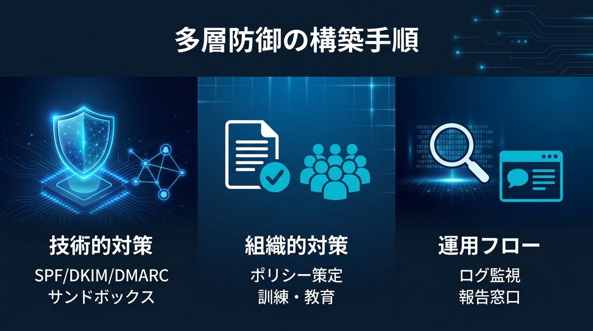 図解：【対策】被害を未然に防ぐ「多層防御」の構築手順