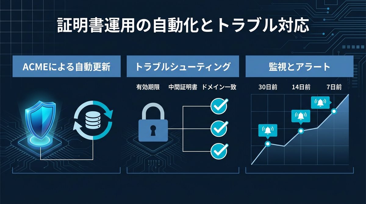 図解：【運用管理】証明書更新の自動化とよくあるトラブルへの対処法