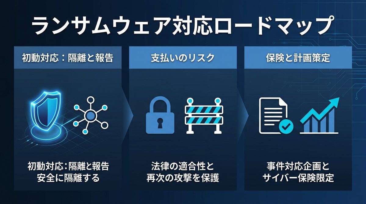 図解:ランサムウェア感染時の緊急ロードマップと法的留意点